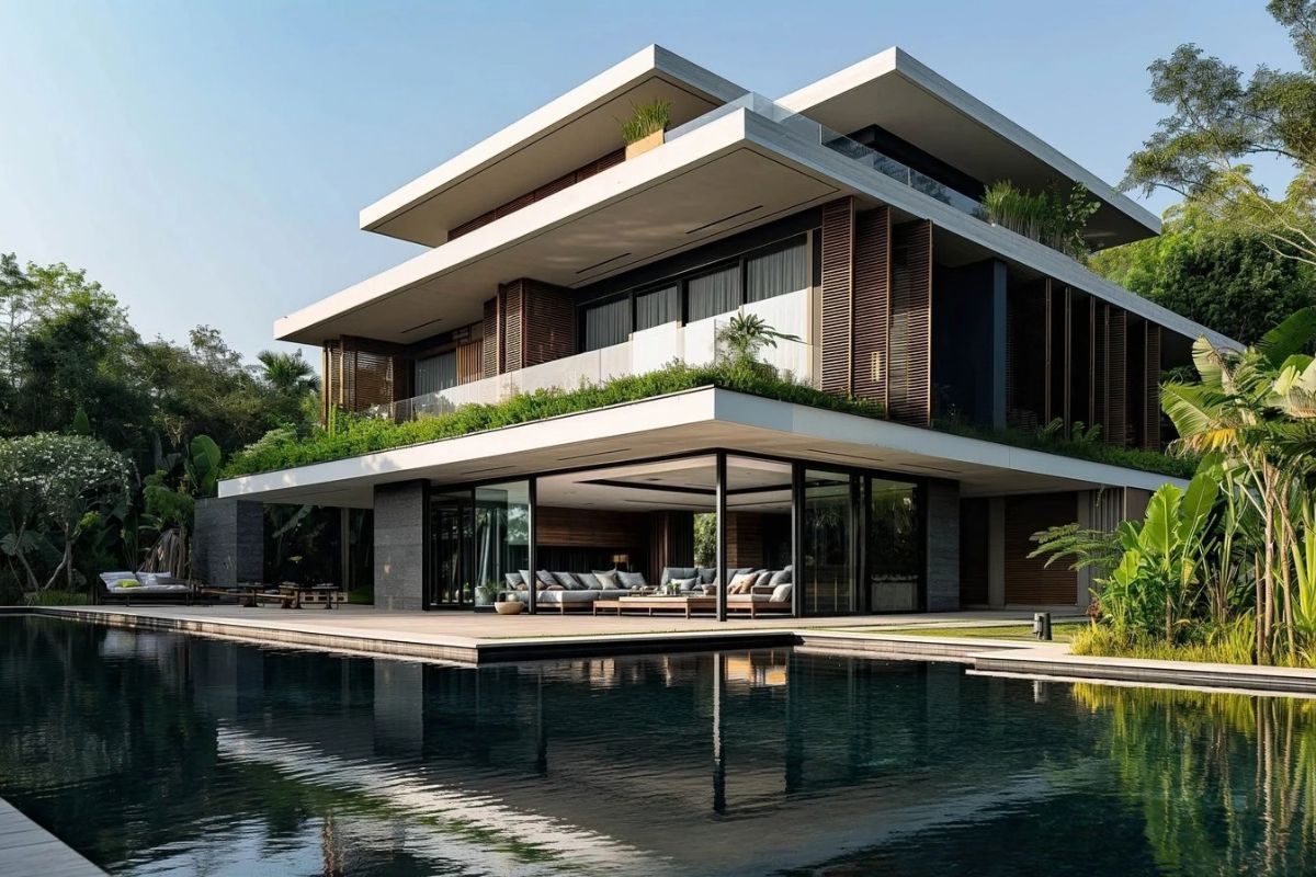 35+ Mẫu biệt thự 5 tỷ đẹp 2026: Xây được gì với ngân sách 5 tỷ? 32 Mẫu biệt thự hiện đại 5 tỷ với hồ bơi ngoài trời tạo điểm nhấn sang trọng cho khuôn viên (Ảnh: Sưu tầm)