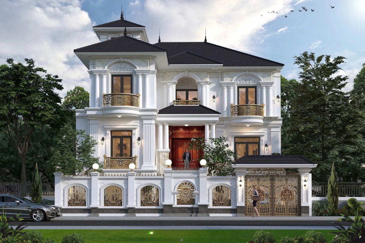 35+ Mẫu biệt thự 5 tỷ đẹp 2026: Xây được gì với ngân sách 5 tỷ? 37 Biệt thự 3 tầng 5 tỷ nổi bật với hình khối giật cấp, ban công thoáng và hệ cửa kính lớn (Ảnh: Sưu tầm)