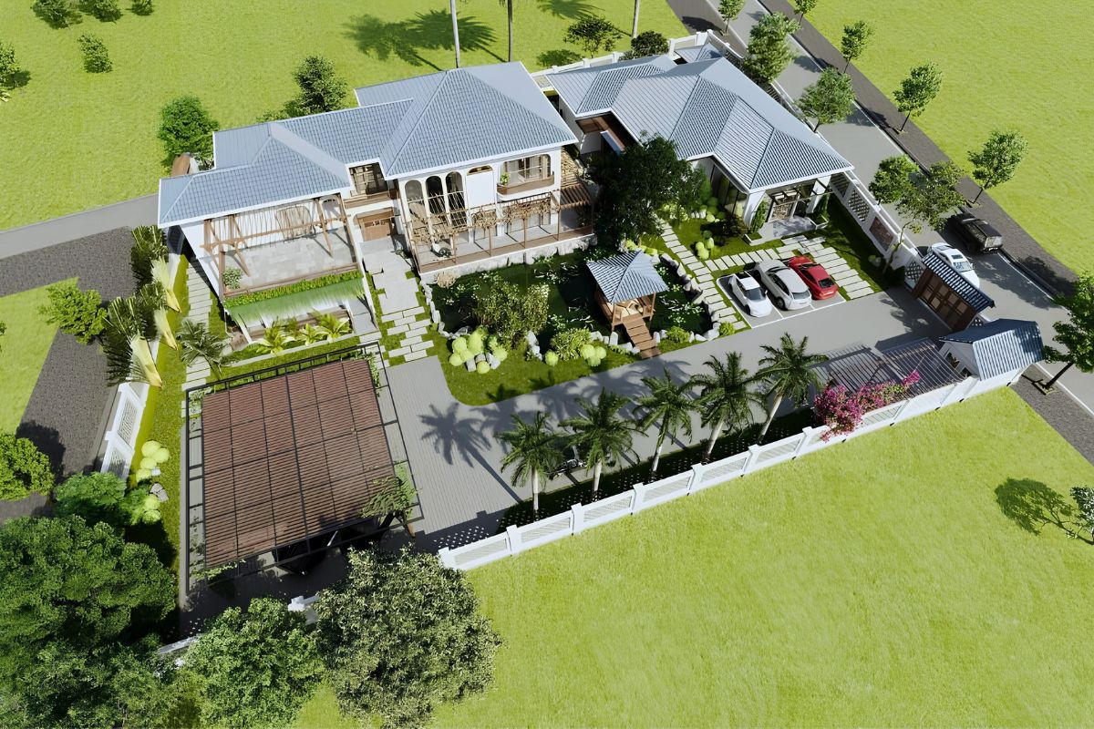 Mẫu nhà biệt thự 600m2 một tầng có thể bố trí dạng chữ L hoặc chữ U để tăng mặt thoáng và khoảng sân  (Ảnh: Sưu tầm)