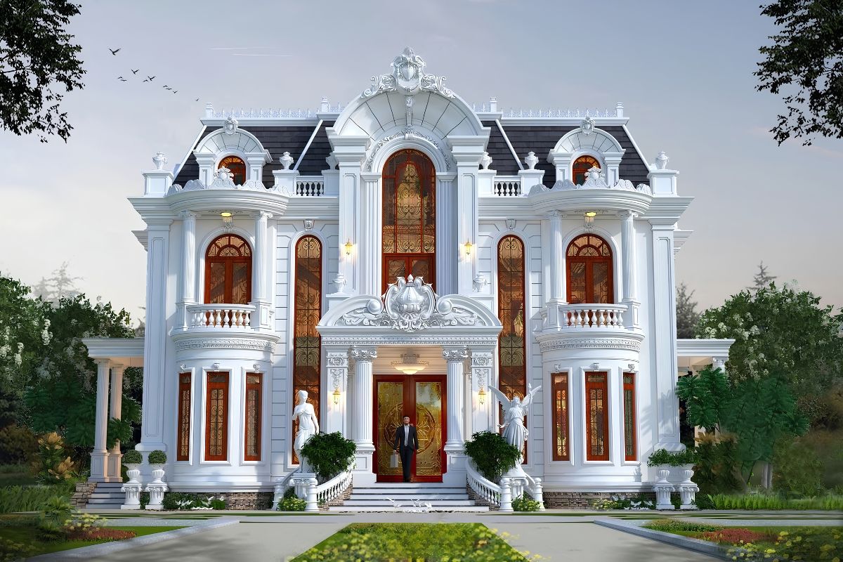 Biệt thự 600m2 2 tầng cân bằng tốt giữa diện tích sử dụng, chiều cao công trình và cảnh quan sân vườn  (Ảnh: Sưu tầm)
