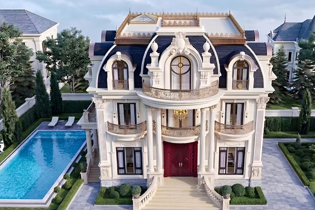 Các khoảng lùi, ban công và mảng xanh giúp thiết kế biệt thự 600m2 hai tầng có chiều sâu kiến trúc  (Ảnh: Sưu tầm)