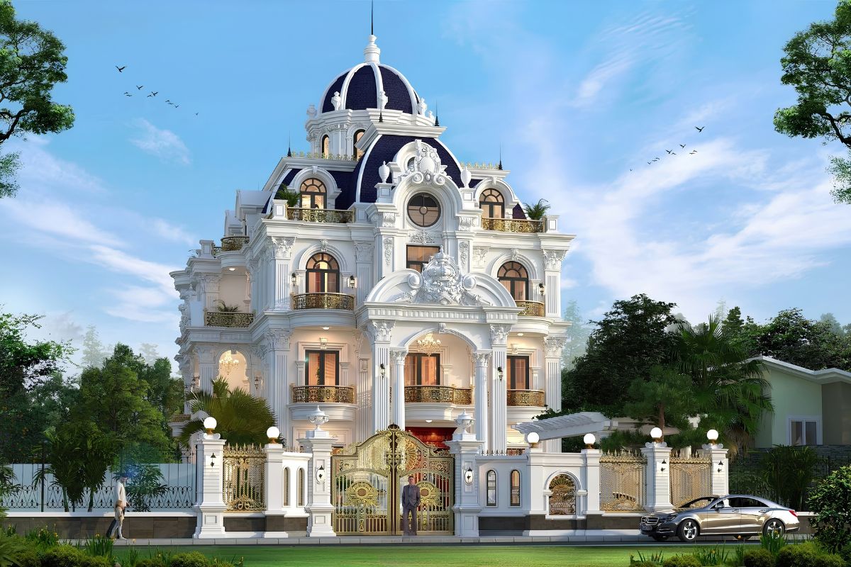 Biệt thự 600m2 cổ điển nổi bật với bố cục đăng đối, hệ cột lớn và những đường nét kiến trúc giàu tính nghệ thuật  (Ảnh: Sưu tầm)
