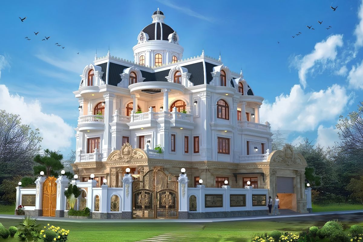 Với khoảng lùi lớn, mẫu biệt thự 600m2 mái vòm dễ tạo được góc nhìn ấn tượng từ trục tiếp cận chính  (Ảnh: Sưu tầm)