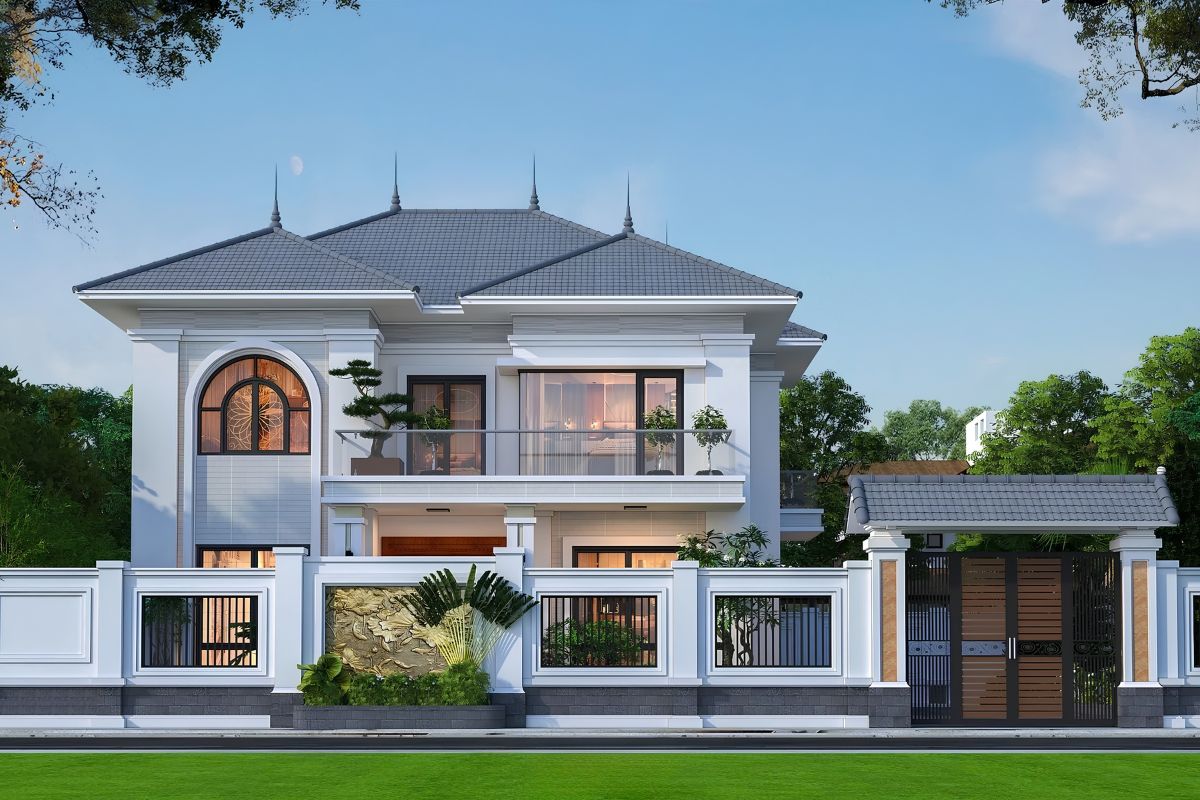 Mẫu biệt thự 600m2 mái Nhật kết hợp hình khối đơn giản mang đến diện mạo hiện đại nhưng không khô cứng  (Ảnh: Sưu tầm)