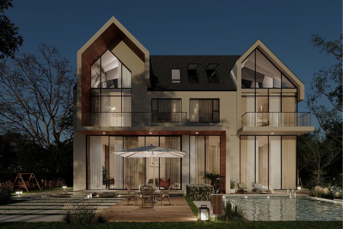 Cách bố trí công trình thấp tầng giúp biệt thự 600m2 sân vườn tăng sự kết nối với cảnh quan tự nhiên  (Ảnh: Sưu tầm)