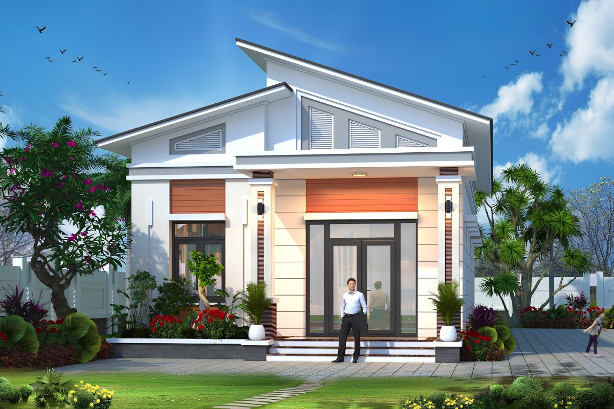 30+ Mẫu Biệt Thự Mái Lệch Đẹp, Hiện Đại & Chi Phí 2026 3 Mẫu biệt thự mái lệch 1 tầng nổi bật với hình khối trải ngang và hệ mái bất đối xứng đầy sáng tạo (Ảnh: Sưu tầm)