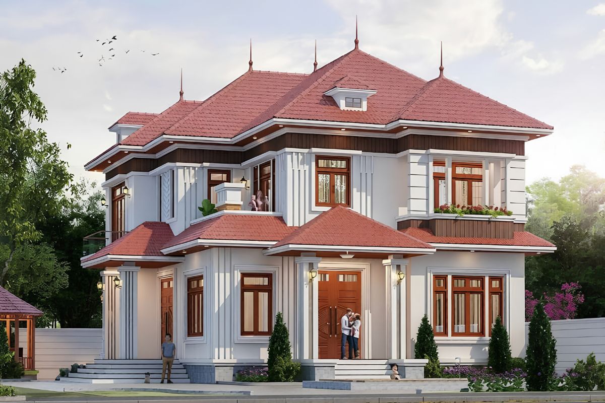Biệt thự mái đỏ nổi bật với hệ mái dốc và gam ngói đỏ đặc trưng, tạo nét gần gũi cho kiến trúc Việt  (Ảnh: Sưu tầm)