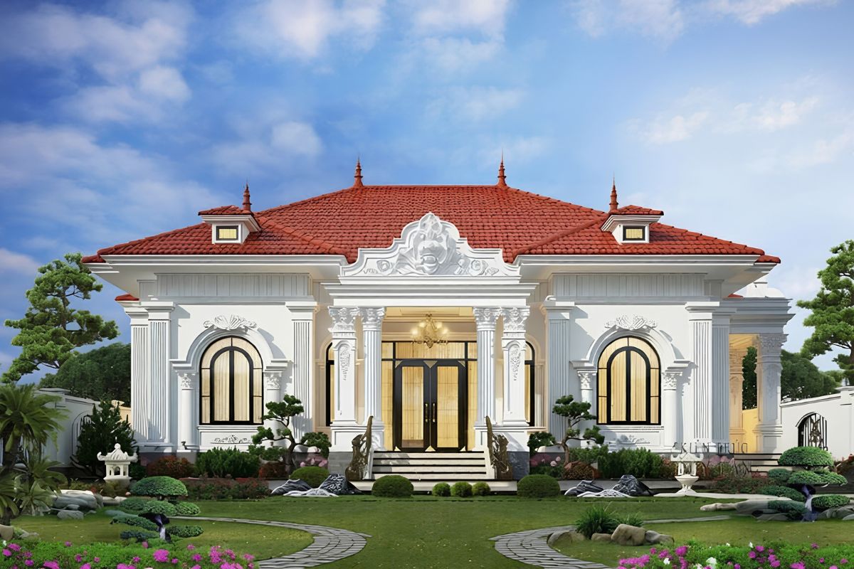 Biệt thự ngói đỏ 1 tầng là lựa chọn phù hợp cho khu đất rộng và gia đình yêu thích không gian nghỉ dưỡng tiện nghi (Ảnh: Sưu tầm)
