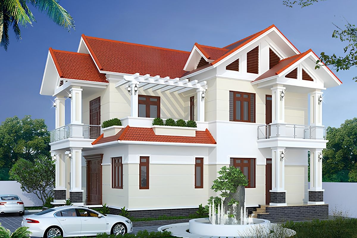 Thiết kế biệt thự ngói đỏ mái Thái cần đặc biệt chú ý cao độ, giao mái, thoát nước và giải pháp chống thấm  (Ảnh: Sưu tầm)