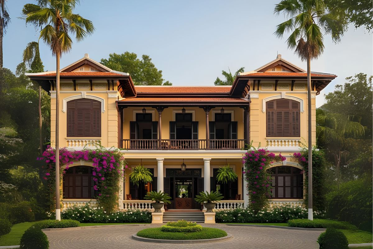 Sắc đỏ đất hoặc đỏ nâu giúp thiết kế biệt thự ngói đỏ Indochine trở nên thanh lịch và giàu chiều sâu  (Ảnh: Sưu tầm)