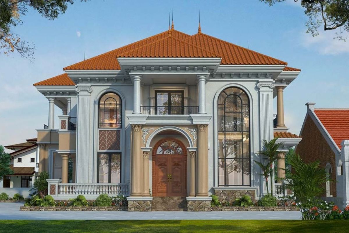 Khi thiết kế biệt thự ngói đỏ 2 tầng, tỷ lệ giữa phần mái và thân nhà cần được kiểm soát để tổng thể hài hòa  (Ảnh: Sưu tầm)
