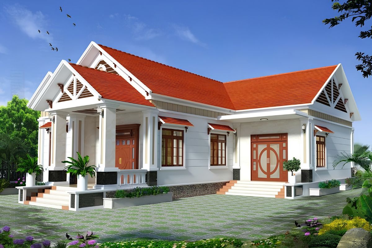 Biệt thự ngói đỏ chữ L tạo khoảng sân trung tâm và tăng khả năng lấy sáng, thông gió cho nhiều không gian (Ảnh: Sưu tầm)