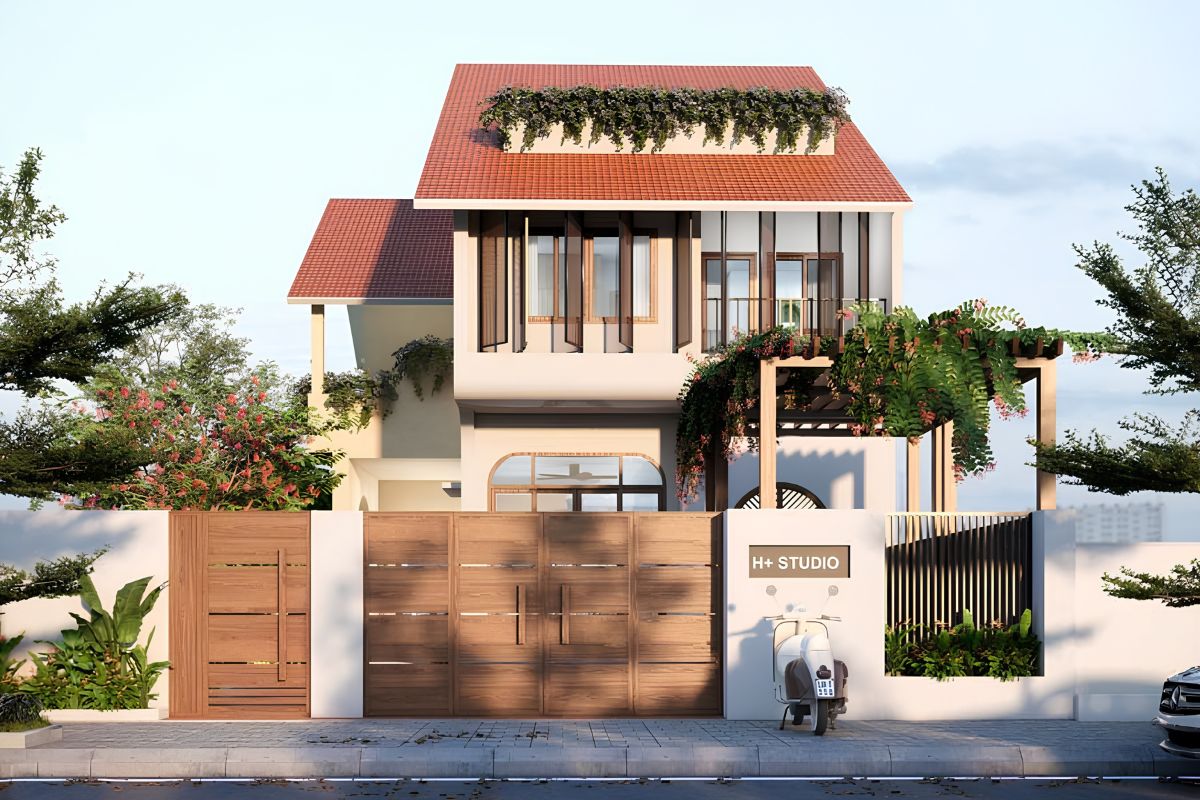 Thiết kế biệt thự ngói đỏ chữ L cần xử lý kỹ giao mái, máng thoát nước và chống thấm tại vị trí hội thủy (Ảnh: Sưu tầm)