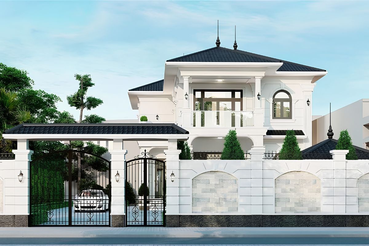 50+ Bản Vẽ Mặt Bằng Biệt Thự 2 Tầng Tối Ưu Công Năng & Phong Thủy 6 Mặt bằng biệt thự 2 tầng chữ L với hai khối nhà vuông góc, tạo khoảng sân rộng đón ánh sáng tự nhiên (Ảnh: Sưu tầm)