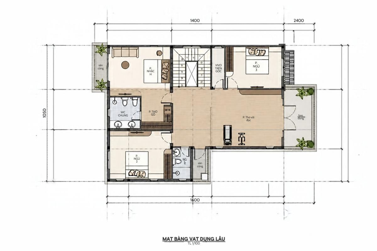 50+ Bản Vẽ Mặt Bằng Biệt Thự 2 Tầng Tối Ưu Công Năng & Phong Thủy 7 Bản vẽ mặt bằng biệt thự 2 tầng chữ L bố trí phòng khách, bếp ăn và phòng ngủ khoa học giữa hai tầng (Ảnh: Sưu tầm)