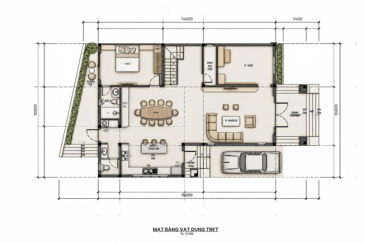 50+ Bản Vẽ Mặt Bằng Biệt Thự 2 Tầng Tối Ưu Công Năng & Phong Thủy 8 Không gian tầng 2 tận dụng khoảng sân làm tiểu cảnh, nâng cao độ thông thoáng cho không gian sống (Ảnh: Sưu tầm)