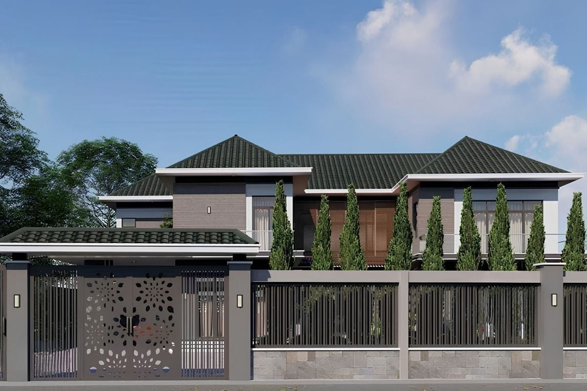 50+ Bản Vẽ Mặt Bằng Biệt Thự 2 Tầng Tối Ưu Công Năng & Phong Thủy 9 Mặt bằng biệt thự 2 tầng chữ U với ba khối nhà bao quanh sân trong, kết hợp cảnh quan sân vườn xanh mát (Ảnh: Sưu tầm)
