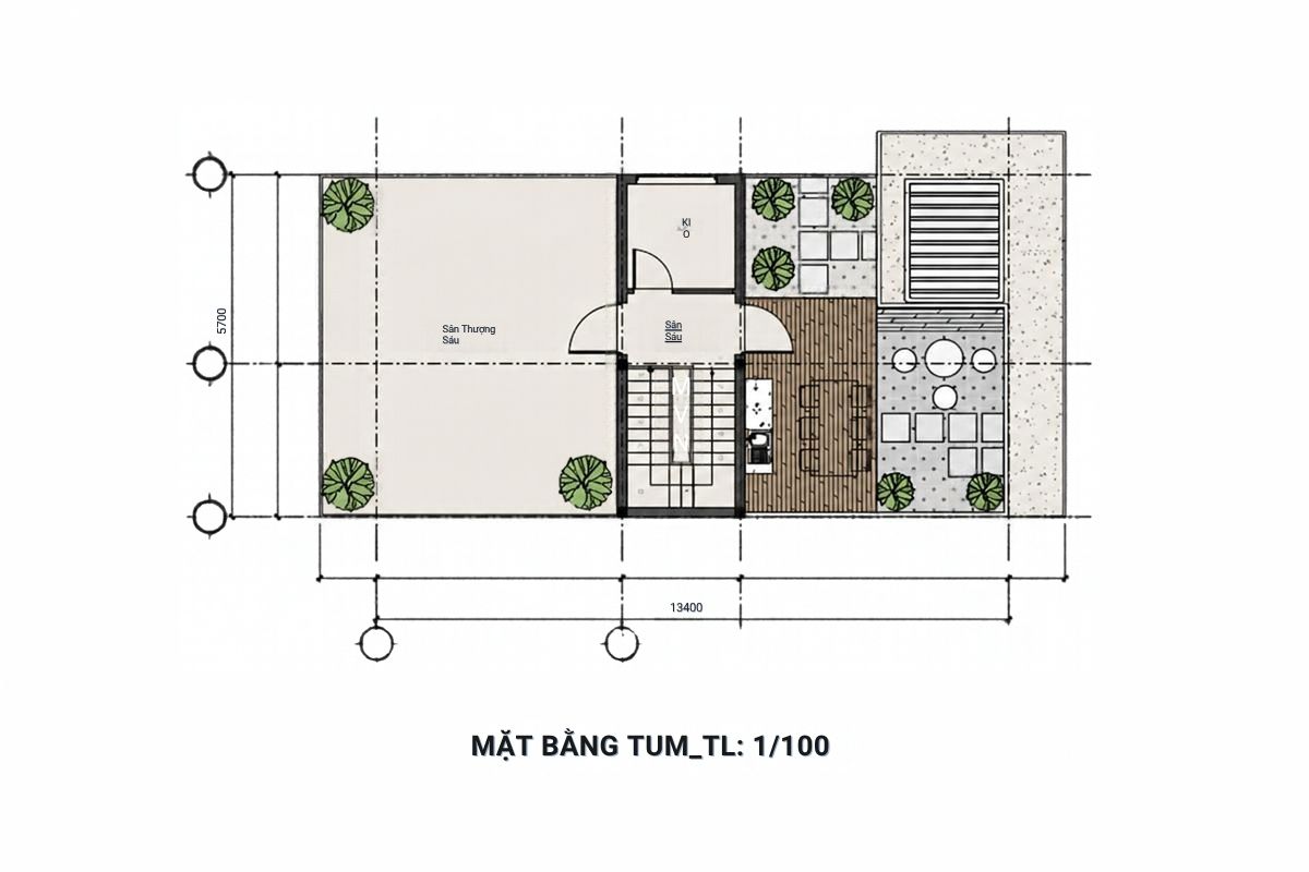 50+ Bản Vẽ Mặt Bằng Biệt Thự 2 Tầng Tối Ưu Công Năng & Phong Thủy 29 Khu giải trí ngoài trời được bố trí tại tầng tum (Ảnh: Sưu tầm)