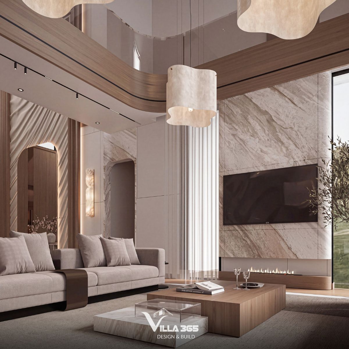 Thiết kế nội thất Mỹ Villa: Chạm vào an yên 7 Vân đá tạo nên tính chiều sâu cho không gian phòng khách