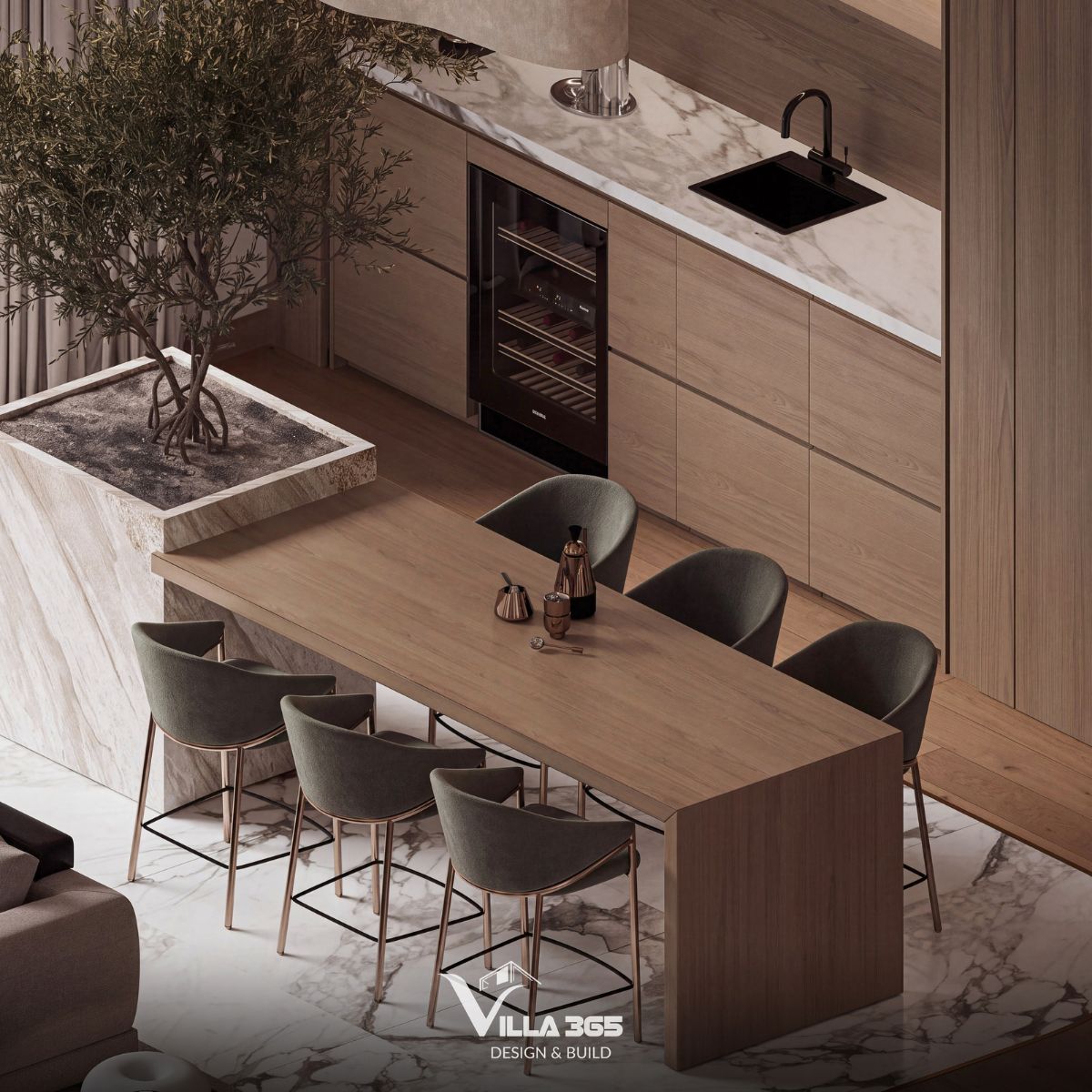 Thiết kế nội thất Mỹ Villa: Chạm vào an yên 11 Màu xanh của cây đồng điệu cùng màu vải bọc ghế