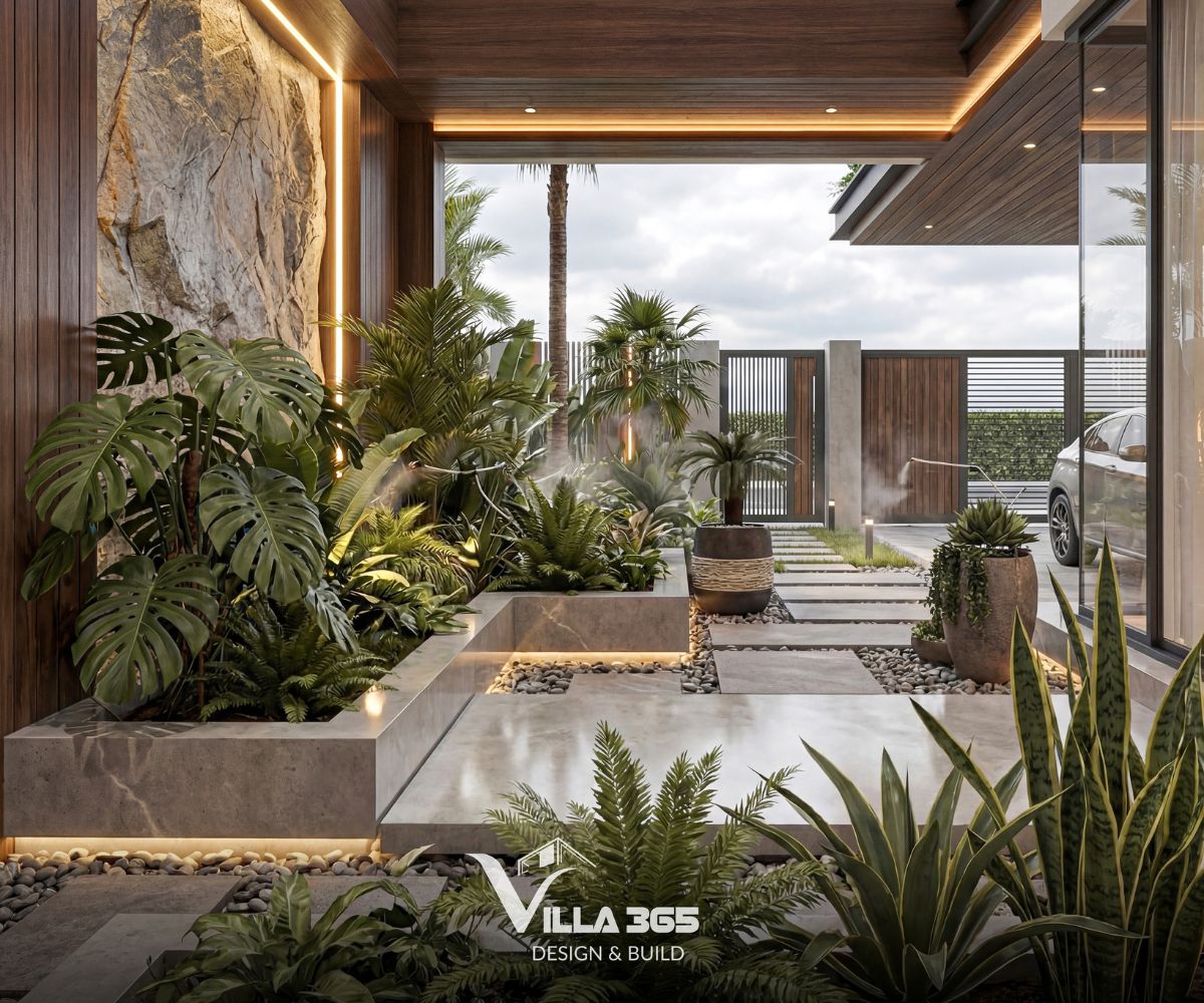 Thiết kế nội thất Mỹ Villa: Chạm vào an yên 13 Những mảng xanh đa tầng biến sảnh đệm thành khu vườn thu nhỏ